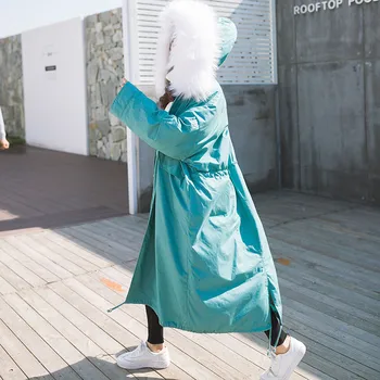 Hirsionsan Žiemos Paltai Moterims Didelis Kailių Apykaklės Gobtuvu Ilgą Striukę Tirštėti Šiltas Korėjos Kamšalu Parkas 2017 Negabaritinių Karinės Parko