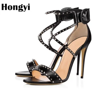 Hongyi naujas mados siurbliai moterų sexy šalies bateliai moterims nuogas juodos spalvos aukštakulnius kniedės moterų batai plonas aukštakulniai sandalai moterims