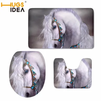 HUGSIDEA Arkliai Modelis Tualeto Sėdynės Padengti neslidžia Vonia Accessery 3pcs/set Buitinės Dekoratyvinės Šilčiau Minkštas Vonios Kilimėlio Rinkiniai