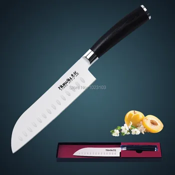 Huiwill nustatyti virėja santoku naudingumas virtuvinis peilis aukštos kokybės Japonų AUS-8 nerūdijančio plieno virtuvės peilis juodas G10 rankena
