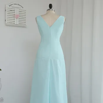 HVVLF 2018 Pigūs Bridesmaid Dresses Pagal 50-line V-kaklo Grindų Ilgis Mėtos žalumo Šifono Vestuvės Suknelės
