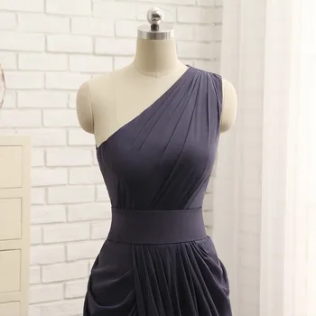 HVVLF 2018 Pigūs Bridesmaid Dresses Pagal 50-line Vieną petį Pilkos spalvos Šifono Plisuotos Ilgai Vestuvės Suknelės