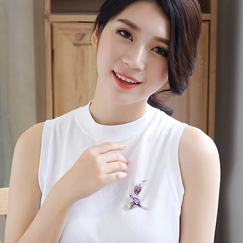 Iki 2017 M., Moterų Korėjos Stiliaus Mados Džemperis Kostiumas Skaidrių Papuošalai Skara Skara Pin Violetinė Crystal Sidabrinė Segė Sparkly
