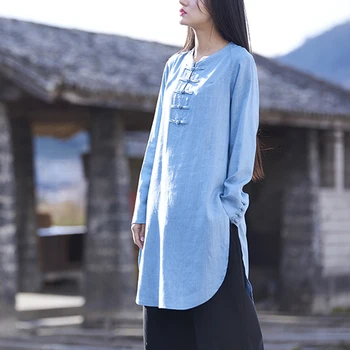 Iki 2017 m. pavasario ir vasaros moters marškinėliai bambuko ir kanapių ilgai marškinėliai, viršutiniai skalbiniai vintage palaidinė ilgai dizaino blusa
