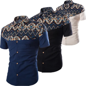 Iki 2017 M. Vasaros Mados Genčių Gėlių Tradicinių Afrikos Spausdinti Lino Marškinėliai Vyrams Trumpomis Rankovėmis Kanapių Juoda Tamsiai Pilka