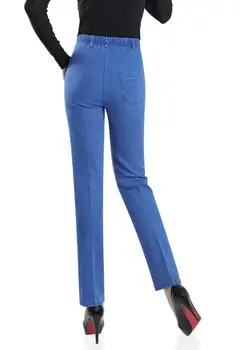 Iki 2017 m. Vasaros Stiliaus plonos medžiagos moterų atsitiktinis džinsus aukštos juosmens, tiesios kelnės elastinga moterų kulkšnies ilgio kelnės