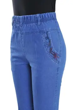 Iki 2017 m. Vasaros Stiliaus plonos medžiagos moterų atsitiktinis džinsus aukštos juosmens, tiesios kelnės elastinga moterų kulkšnies ilgio kelnės