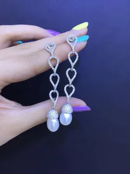Ilgai lašas auskarai gamtos gėlo vandens perlų auskarai ašarų lašas formos 925 sterlingas sidabro su kubinis cirkonis mados moterų papuošalai