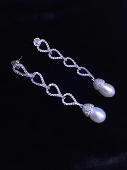 Ilgai lašas auskarai gamtos gėlo vandens perlų auskarai ašarų lašas formos 925 sterlingas sidabro su kubinis cirkonis mados moterų papuošalai