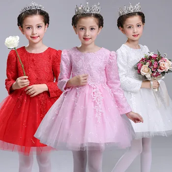 Ilgomis Rankovėmis Rudens Žiemos Nėrinių Gėlių Mergaitės Suknelė Vaikams, Kūdikių Elegantiškas Vestuves Princesė Suknelės Vaikams Kalėdų Drabužius