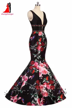 Ilgos Vakarinės Suknelės Gėlių Modelio Gėlių Spausdinti 2017 Undinėlė Plius Dydis Prom Oficialų Suknelė Šalis, Vestidos De Festa Chalatas De Soiree