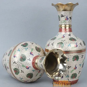 Indija importuotų bronzinė vaza 27 cm aukščio, baltas povas banga burną varinės vazos, papuošalai, namų apstatymo gėlių dovanų