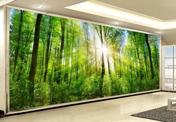 Individualizuotos fono paveikslėlių kambarį Miško peizažas saulė per mišką tapetai vonios kambarys neaustinių tapetai