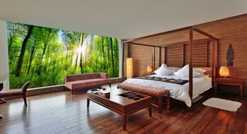Individualizuotos fono paveikslėlių kambarį Miško peizažas saulė per mišką tapetai vonios kambarys neaustinių tapetai