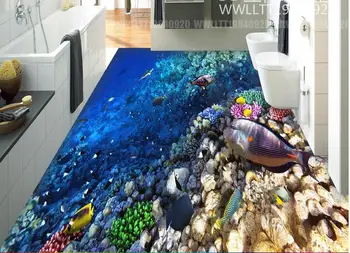 Individualizuotos fono paveikslėlį povandeninį pasaulį 3d grindys kambarį 3d tapetai šiuolaikinių plytelių grindys vonios kambarys