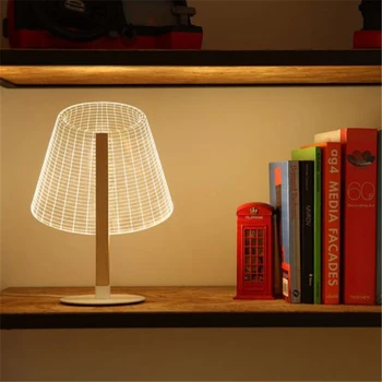 Ins Karšto 3D Efektas LED Stalo Lempa Medienos Paramos Akrilo Umbra LED Šviesos Kambarį Miegamojo Lempa Su USB Kištukas