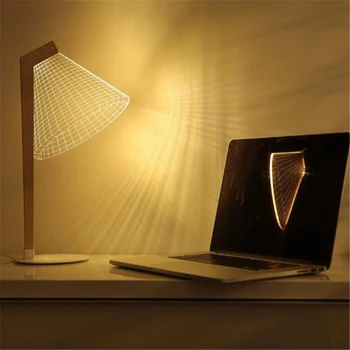 Ins Karšto 3D Efektas LED Stalo Lempa Medienos Paramos Akrilo Umbra LED Šviesos Kambarį Miegamojo Lempa Su USB Kištukas