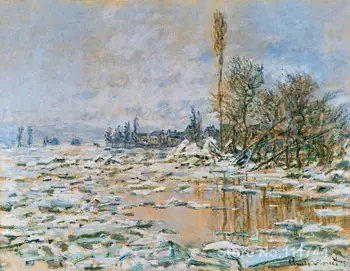 Internetinė meno galerija Žlugimo Ledo Lavacourt Pilkas Oras, Claude Monet Kraštovaizdžio paveikslų, Rankomis dažyti Aukštos kokybės