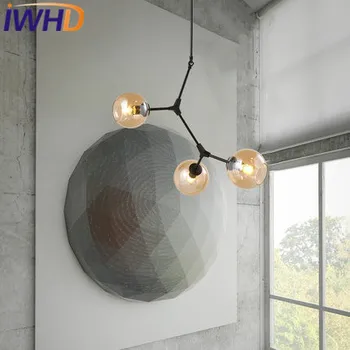 IWHD 3 Vadovai Hanglamp Stiklo Kamuolys Šiuolaikinės Sieniniai šviestuvai LED Kūrybos Geležies Kabo Žibintai Namų Apšvietimas Šviestuvų