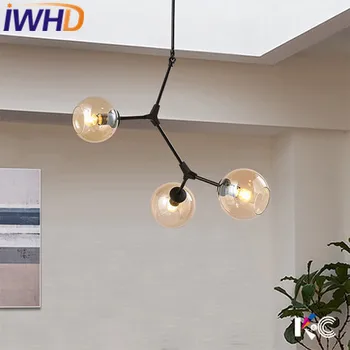 IWHD 3 Vadovai Hanglamp Stiklo Kamuolys Šiuolaikinės Sieniniai šviestuvai LED Kūrybos Geležies Kabo Žibintai Namų Apšvietimas Šviestuvų