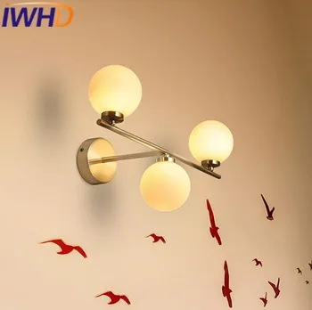 IWHD 3 Vadovai Stiklo Kamuolys Sconce Sienų apšvietimo Įranga Geležies LED Sienos Lempos Modernių Namų Apšvietimo Laiptų Stilius Loft Retro Wandlamp