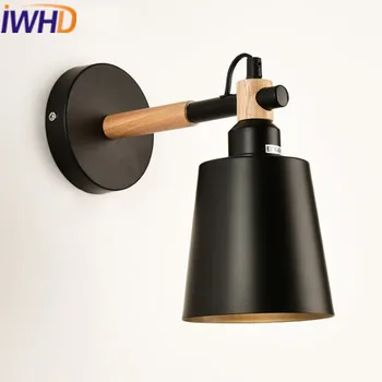 IWHD Geležies LED Siena Šviesos Aukštyn Žemyn Derliaus Pramonės Apšvietimas Reguliuojamas Medienos Rankos Sconce Įrenginiai Loft Stiliaus Retro Sienos Lempos