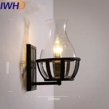 IWHD Stiklo LED Sienos Lempos Šviesą Derliaus Pramonės Sienos Šviesiai Namų Apšvietimo Strials Geležies Sconce Miegamasis Wandlamp Arandela