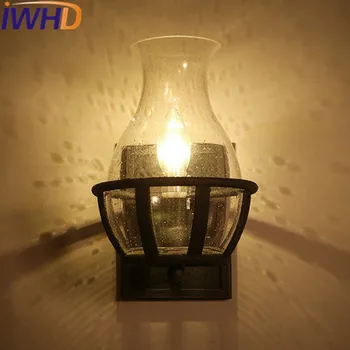 IWHD Stiklo LED Sienos Lempos Šviesą Derliaus Pramonės Sienos Šviesiai Namų Apšvietimo Strials Geležies Sconce Miegamasis Wandlamp Arandela