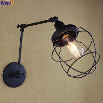 IWHD Vintage Black Ilgos Rankos Sienos Lempos Jungiklis Lampara Led Loft Pramonės E27 Edison Lemputės Šviesos Šiuolaikinės Geležinės Sienos Šviesos Namuose