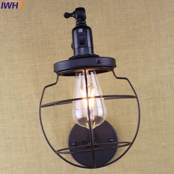 IWHD Vintage Black Ilgos Rankos Sienos Lempos Jungiklis Lampara Led Loft Pramonės E27 Edison Lemputės Šviesos Šiuolaikinės Geležinės Sienos Šviesos Namuose