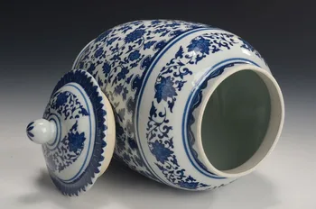Išskirtinį Kinijos archaize rankų darbo mėlynos ir baltos spalvos porceliano puodą / jar ,su qianlong ženklas