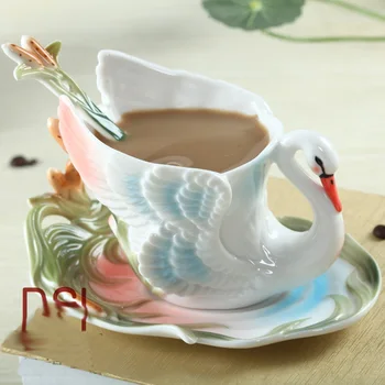 Išskirtinį Swan keraminės kavos puodelio Gana Kamufliažas gyvūnų juodosios arbatos puodeliai Swan Gražus Amatų