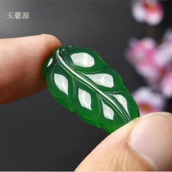 J. xin yuan gamtos žalia lapų formos jade medullary madinga karoliai pakabukas vyrams ir moterims