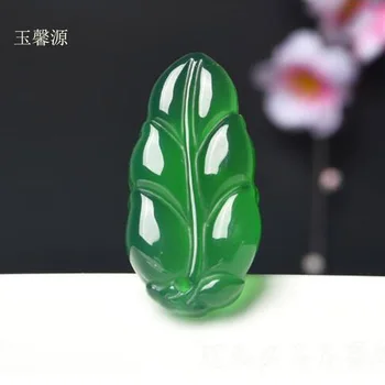 J. xin yuan gamtos žalia lapų formos jade medullary madinga karoliai pakabukas vyrams ir moterims