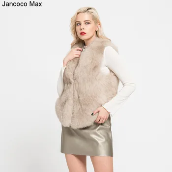 Jancoco Max 2018 Naują Atvykimo Nekilnojamojo Fox Fur Visą Odos Liemenė Žiemą Šilta Liemenė Moterų Mados Stilius Gilet S7157
