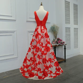JaneVini Raudonos Nėrinių Ilgai Bridesmaids Suknelės 2018 Seksualus V-Kaklo Vestuvių Svečias Šalis Suknelės Linijos Prom Chalatai Kleid Brautjungfer