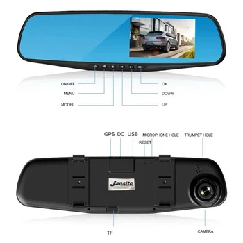 Jansite Automobilių DVR Dual Lens Car Kamera Full HD 1080P Vaizdo įrašymo galinio vaizdo Veidrodėliai Su Galinio vaizdo DVR Brūkšnys cam Auto Registrator