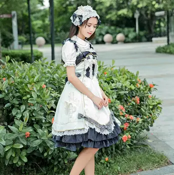 Japonijos lolita dress 2017 mados prekės ženklo Aikštėje Apykaklės siuvinėjimo suknelė moterų buvo plonas lankas kryžiaus nėriniai gražus suknelė wj1508