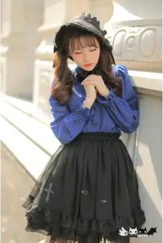 Japonijos Lolita Stiliaus Koliažas Žibintų ilgomis Rankovėmis Saldus Lolita Šifono Palaidinė Girl Keturių Spalvų