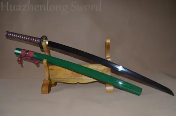 Japonų Samurajus Kardas Molio Grūdintas Juodas Raudonas Ašmenys 1095 Anglinio Plieno Aštrių sumažinti bambuko Full Tang Rankų darbo Žalia