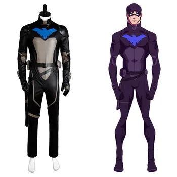 Jauni Teisingumo S2 Nightwing Cosplay Kostiumų Jumpsuit Suit Apranga Vienoda Kaukė Nustatyti Halloween Carnival Moterų, Vyrų, Pilnas Komplektas