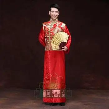 Jaunikis tango kostiumas kinų stiliaus vestuvių suknelė rodyti vyrų kostiumas jaunikis pakrautas ilgas chalatas, vyrų kostiumai, drabužiai