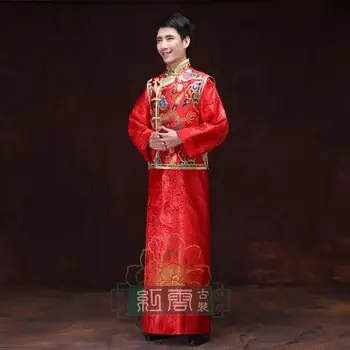 Jaunikis tango kostiumas kinų stiliaus vestuvių suknelė rodyti vyrų kostiumas jaunikis pakrautas ilgas chalatas, vyrų kostiumai, drabužiai