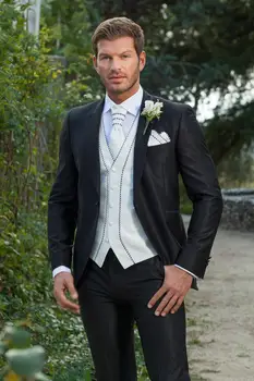 Jaunikis Tuxedos 2018 Užsakymą Pagaminti Trijų dalių, Gražus Vestuvių Kostiumai Dizaino Vyrų Slim Groomsmen Kostiumas(Striukė+Kelnės+Liemenė)