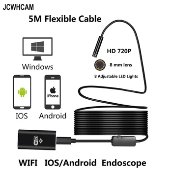 JCWHCAM 8LED 10M Lankstus Gyvatė USB WIFI Endoskopą Kamera, HD 720P 8mm 2MP IOS Endoskopą Android Vamzdžių Tikrinimo Kamera, 5M
