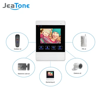 JeaTone Vaizdo Doorbell Sistema, 4 Colių 1200TVL Rainproof Naktinio Matymo Lauko Kameros Ir Patalpų Stebėti Durys, Domofonas Telefono komplekte
