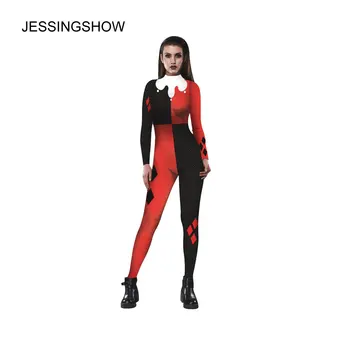 JESSINGSHOW Naują Atvykimo 2017 Jumpsuits Europos Stiliaus Moteris Jumpsuit 3D Prined Rose Kaukolė Kombinezonas Mergaitėms Kelnes S-XL Bodysuit