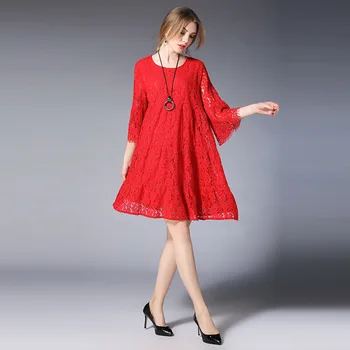 JIANRUYI 2018MM nauja pavasario Moterų Plius Dydis Nėrinių suknelė Tuščiaviduriai iš raukšles suknelė 6802