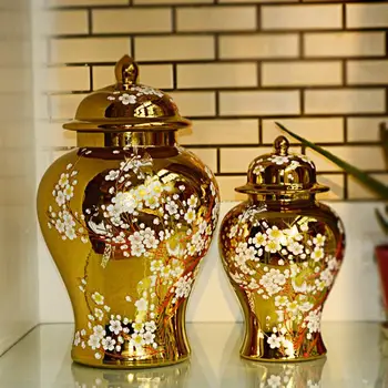Jingdezhen antikvariniai porceliano šventykla jar aukso, sidabro vaza keraminiai indeliai