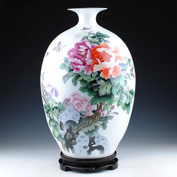 Jingdezhen keramika, rankų darbo dažytos pastelinių Bijūnas Žydinčių Vaza Apdailos meistras Peng Xiaoqing surinkimo pažymėjimas